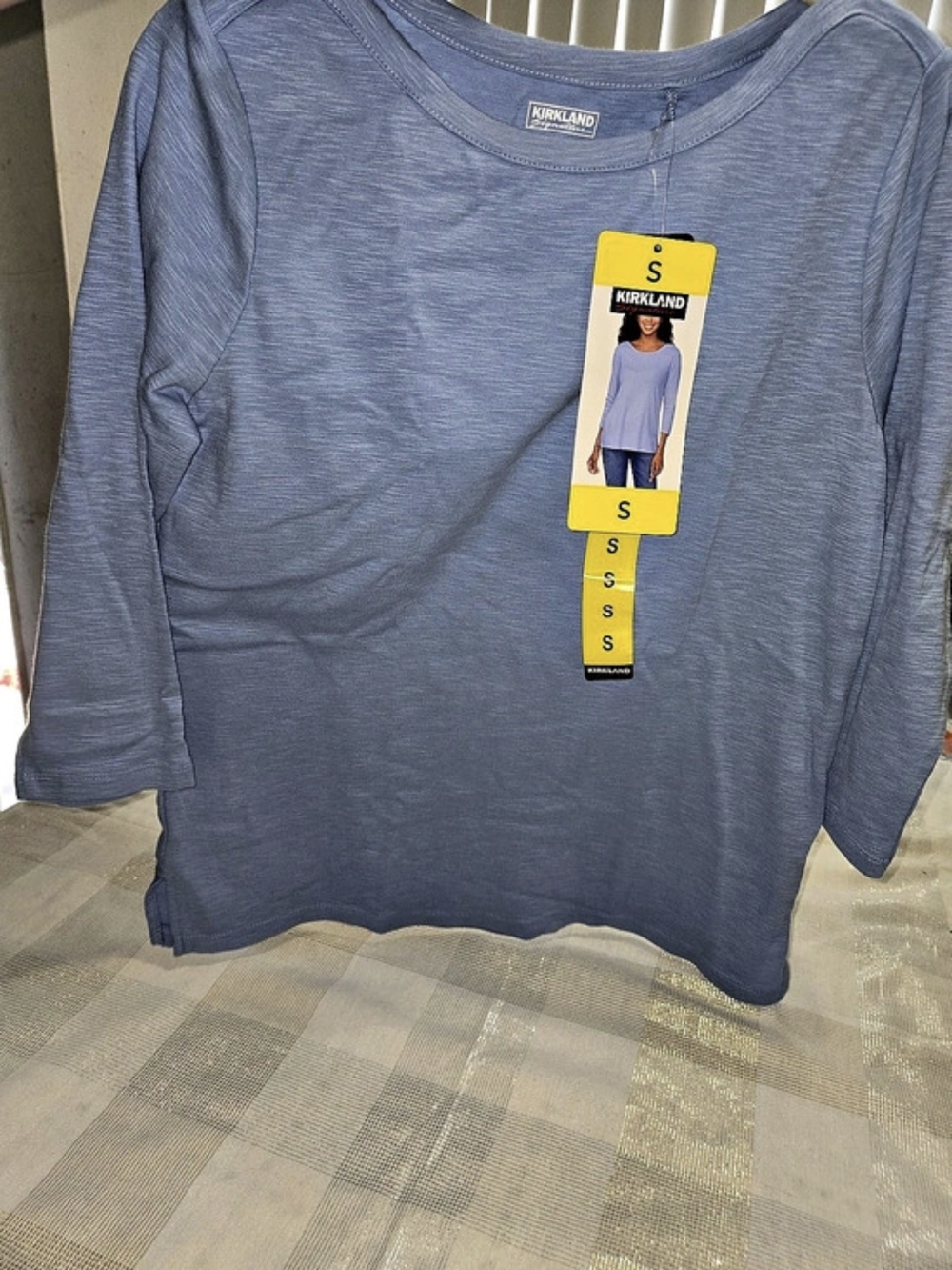 Kirkland Signature Women'Small 3/4 Sleeve Boatneck Slub Tee Blue Small